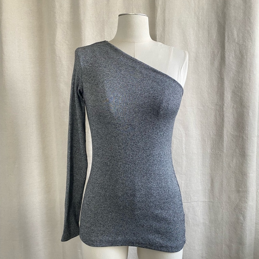 NEW H&M one shoulder knit blouse top heather grey sz 8